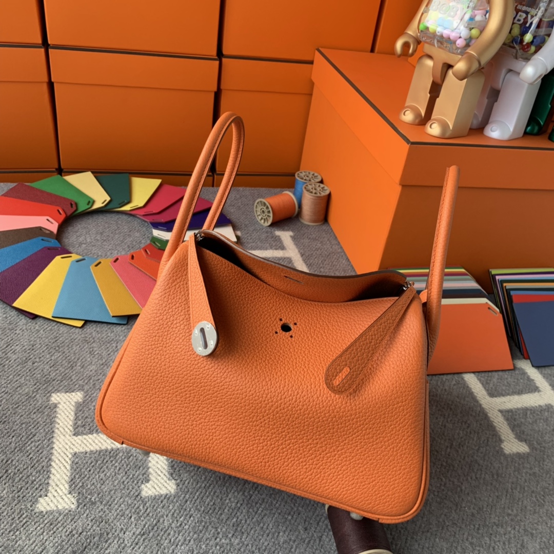 에르메스 린디백26 오렌지 은장 끌레망스 가죽